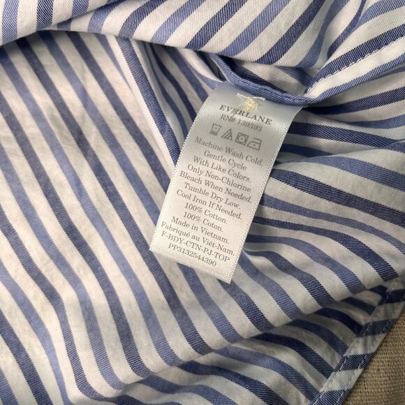 Everlane Woven Button Up Shirt Striped Blue XS Cotton Long Sleeve Collared Loose - Picture 9 of 10